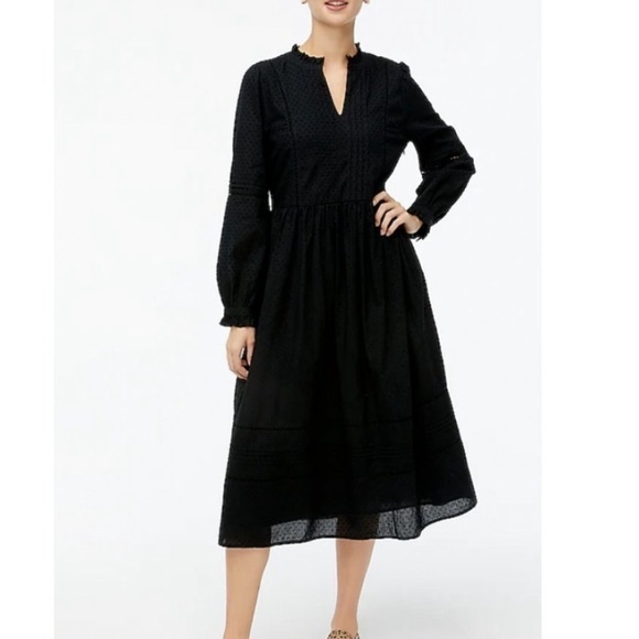 J. Crew Factory Petite Pintuck midi dress in clipdot BA829 Black MP - Picture 1 of 6